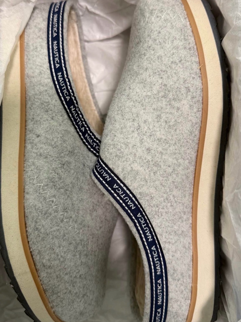 Nautica Light Gray Felt Slip-On Shoes with Navy Trim